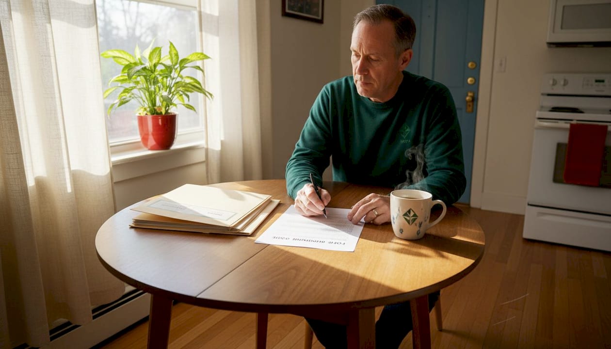 Homeowner reviewing floor estimate at table
