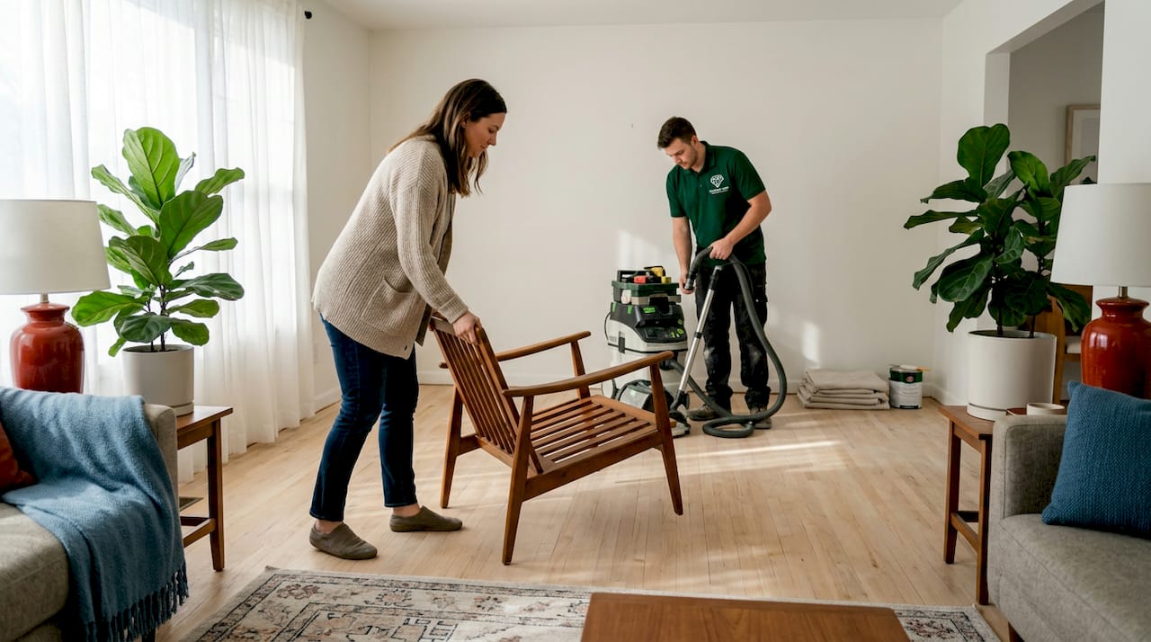 Preparing living room for floor refinishing